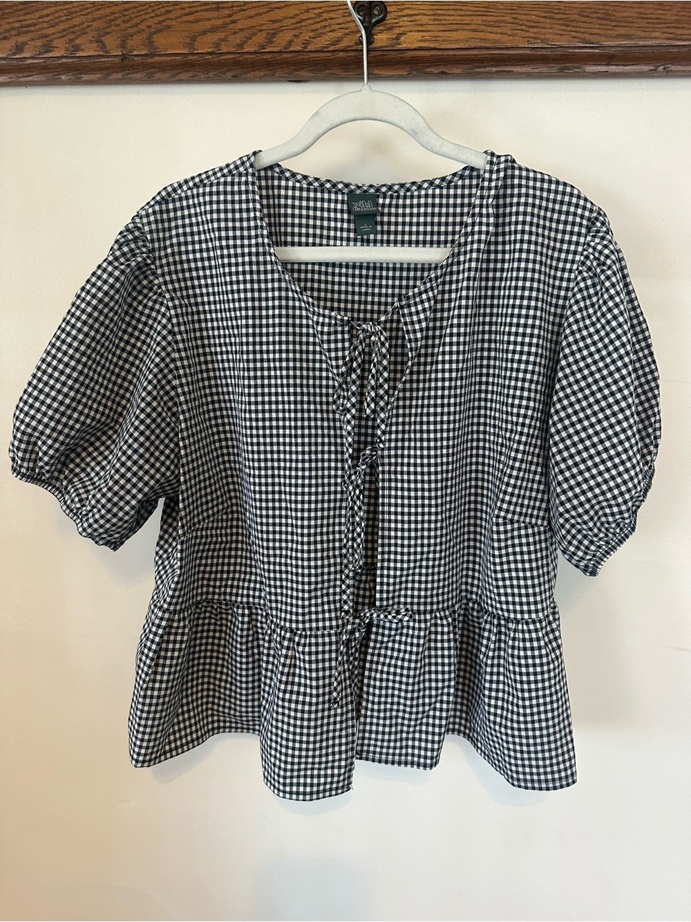 wild fable Black and White Gingham Tie-Front Peplum Blouse
